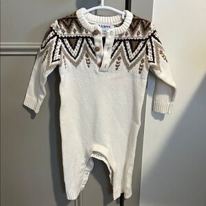 Old Navy Cream and Brown Patterned Bodysuit
